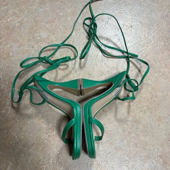 EXCELLENT Steve Madden Green Lafayette Flared Block Heel Wrap-Around Sandals 7.5 - Picture 11 of 13